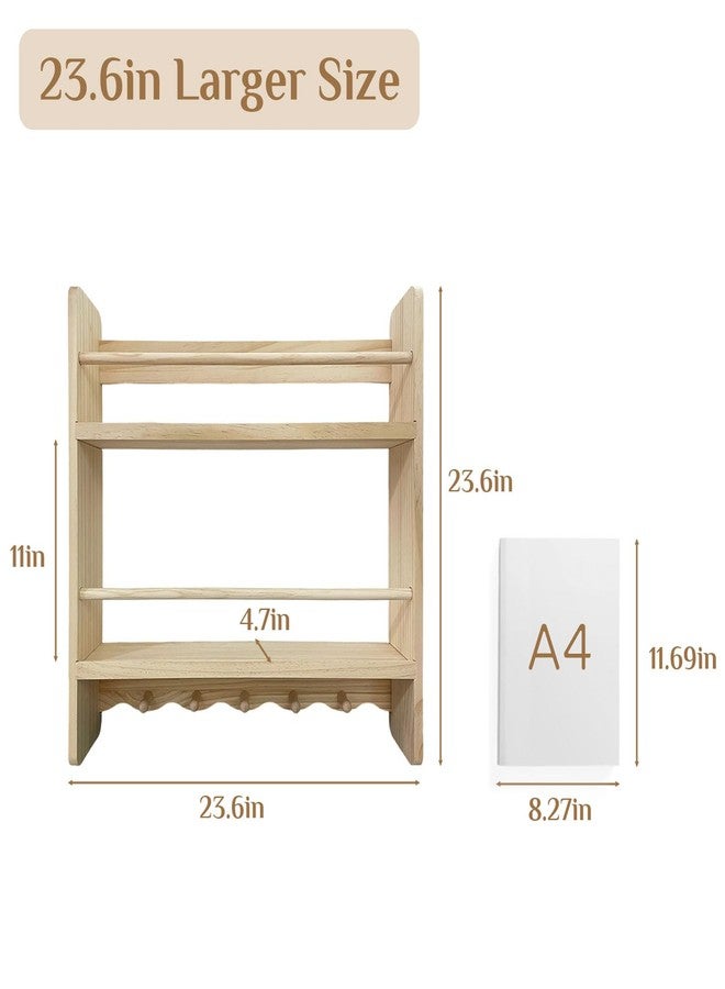 Walasis Large Nursey Bookshelf for Wall: 23.6inch 2-Tier Floating Book Shelves for Kids Toddlers Bedroom Solid Pine Wood Storage Organizer with Ledge Hooks Bar (Natural) - Image 4