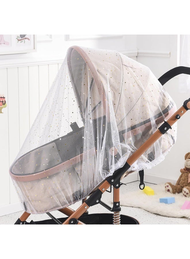 Walpck Mosquito Net for Stroller,Baby Pram Net Portable Star Print Stroller Netting Cover Perfect Bug Net for Strollers,Bassinets,Mini Crib,Cradles and Playards (White Star) - Image 1
