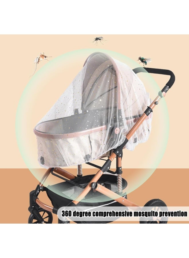 Walpck Mosquito Net for Stroller,Baby Pram Net Portable Star Print Stroller Netting Cover Perfect Bug Net for Strollers,Bassinets,Mini Crib,Cradles and Playards (White Star) - Image 4