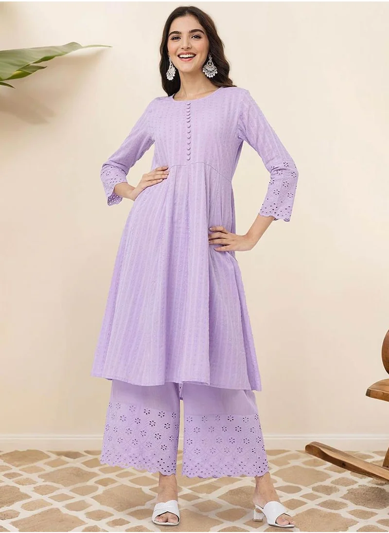 آي شين Women Lilac Cotton 2 Pcs Kurta Set