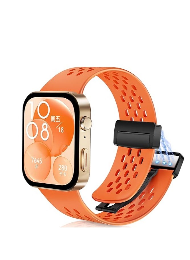 Generic Silicone Strap Compatible with Huawei Watch Fit 3 Magnetic Metal Buckle Sport Silicone Breathable Strap for Huawei Watch Fit 3 Band Quick Release Soft Replacment Wristband  - Image 1