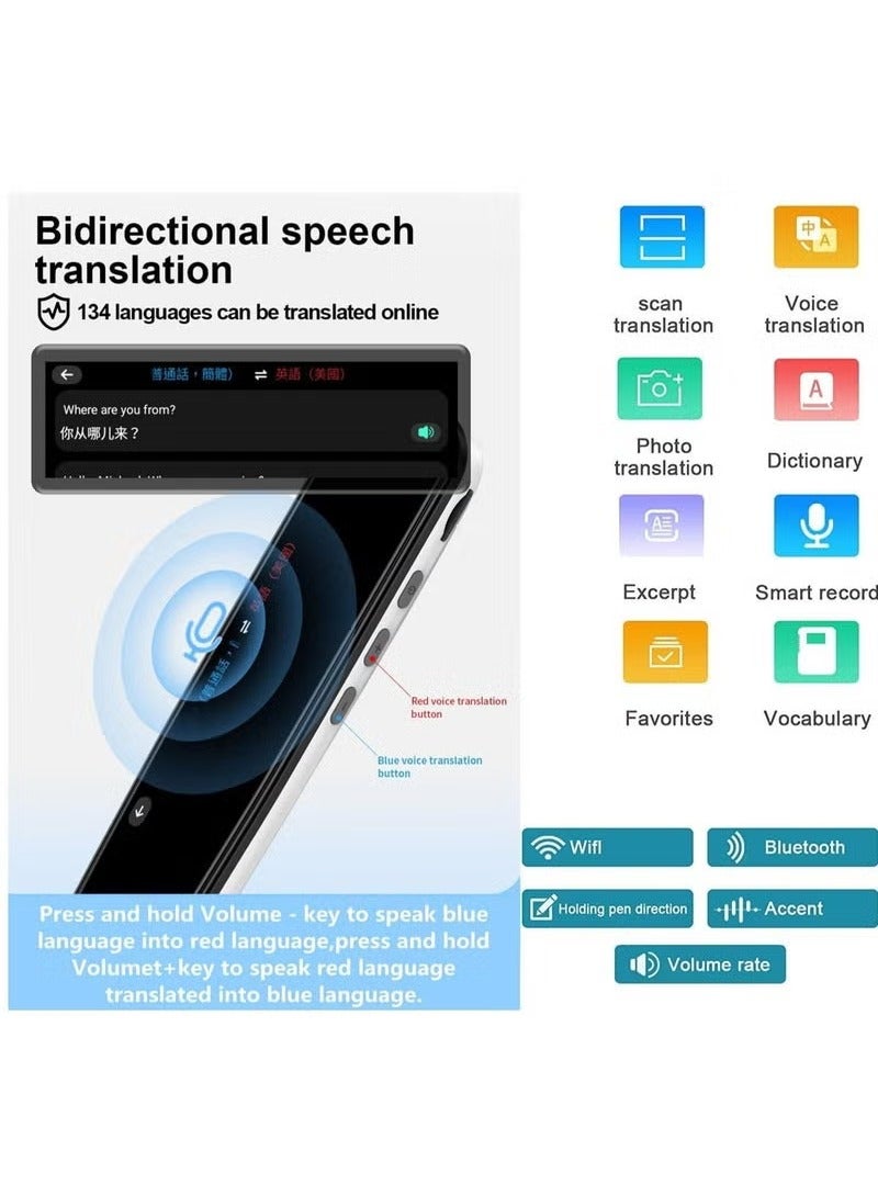 MD04 Smart Translation Pen – OCR Scan Reader, Text-to-Speech Voice Reader, and Real-Time Translator – Multi-Language Portable Reading Device for Students, Travelers, and Language Learners – Compact, Easy-to-Use Language Learning Tool