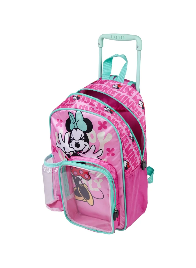 Disney  Disney Minnie Mouse Toddler 3-in-1 Trolley Set 13" – Official Minnie Mouse Rolling Backpack with Water Bottle & Lunch Box, Wheeled Preschool School Bag Set for Kids | Girls School Bag for Women | Best Price UAE