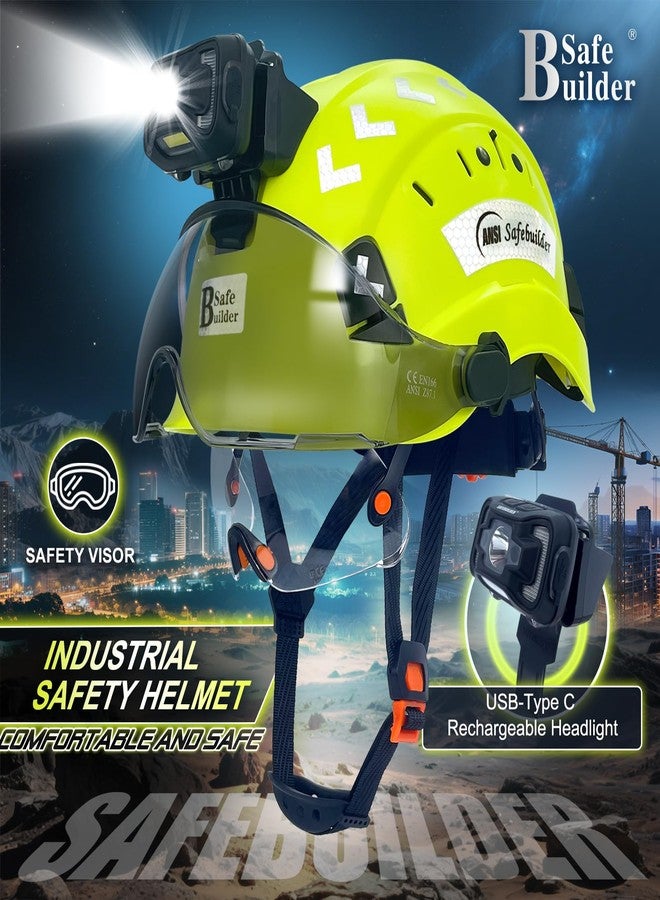 SAFEBUILDER Safety Hard Hats with Visor and Headlight Lightweight Vented Safety Helmet Headlamp for Construction Industrial Outdoor Work ANSI Z89.1 Approved (GangMu+CSV+SHL01 Headlight) - Image 2