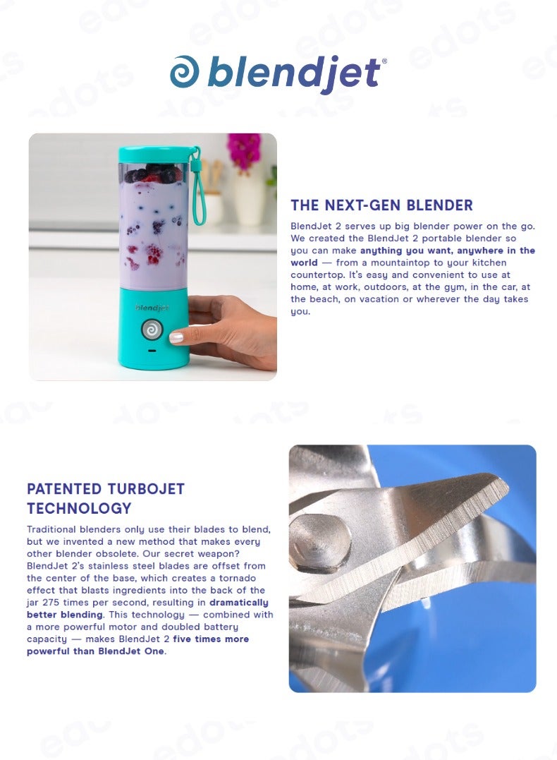 blendjet V2 Portable Blender, 475ml USB-C Rechargeable, Leak Proof, BPA-Free, Ice Crusher, Stainless Steel Blades, Personal Smoothie Maker - Sky Blue  - Image 4