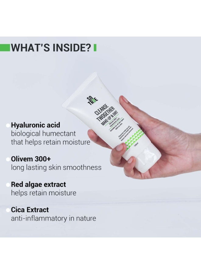 So True Sotrue Cleanse Twogether Hydrating Face Wash & Makeup Remover, Hyaluronic Acid & Olivem 300+, For All Skin Types, Pore Cleansing with Dirt Magnet Technology, Men & Women,100ml - Image 4