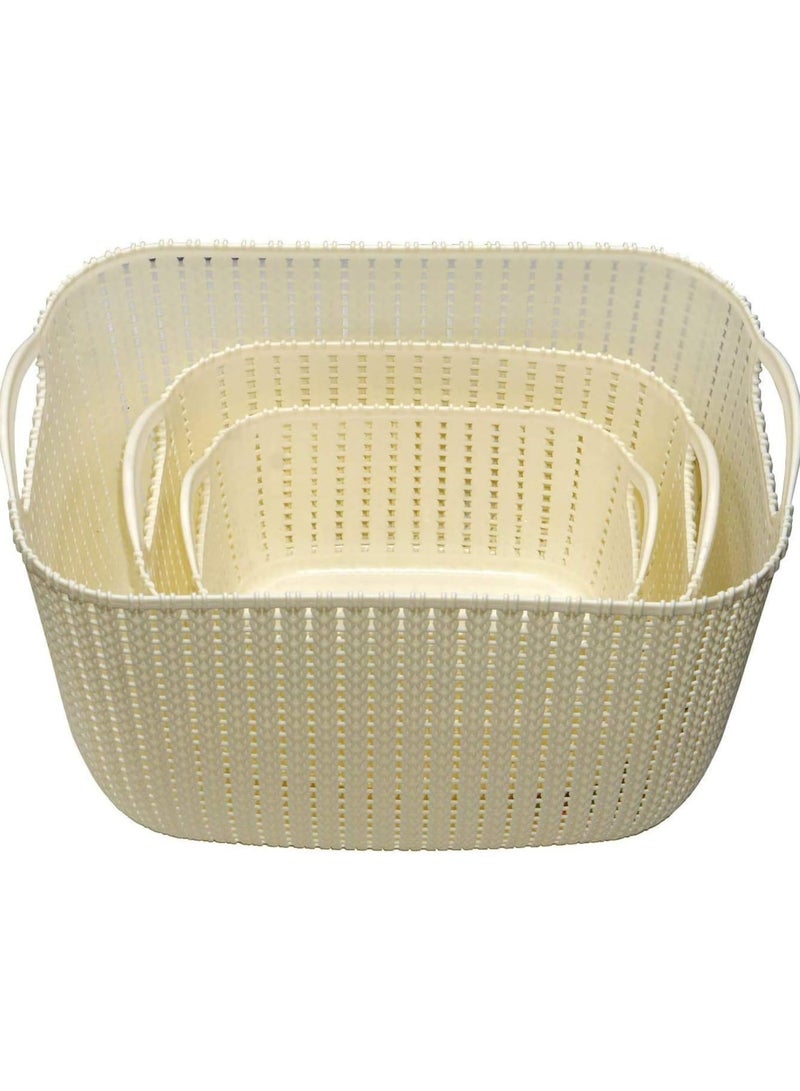 Alissa 3-Piece Rattan-Style Plastic Storage Basket Set – Small, Medium & Large – Multi-Purpose Hollow Organizer for Kitchen, Bathroom, or Desktop Use - Image 1