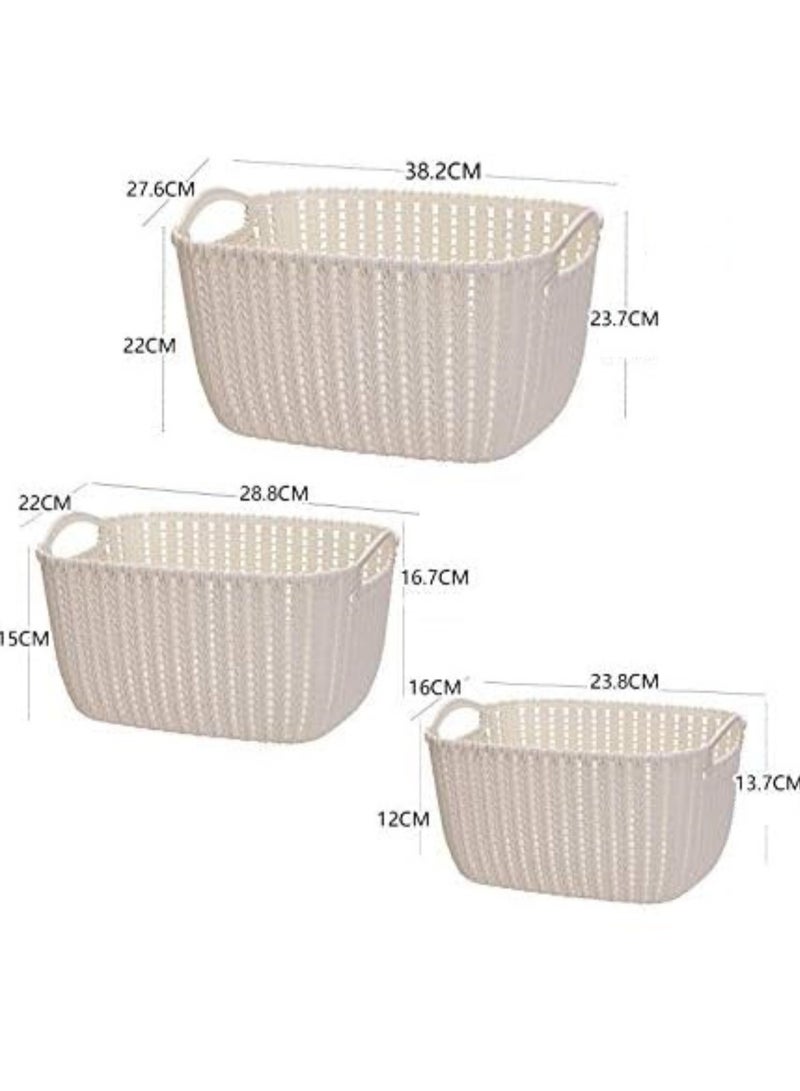 Alissa 3-Piece Rattan-Style Plastic Storage Basket Set – Small, Medium & Large – Multi-Purpose Hollow Organizer for Kitchen, Bathroom, or Desktop Use - Image 5