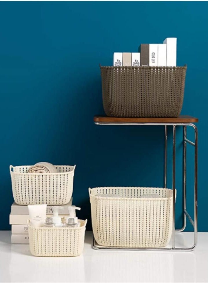 Alissa 3-Piece Rattan-Style Plastic Storage Basket Set – Small, Medium & Large – Multi-Purpose Hollow Organizer for Kitchen, Bathroom, or Desktop Use - Image 3