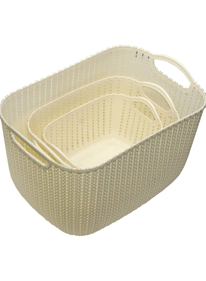 Alissa 3-Piece Rattan-Style Plastic Storage Basket Set – Small, Medium & Large – Multi-Purpose Hollow Organizer for Kitchen, Bathroom, or Desktop Use - Image 2