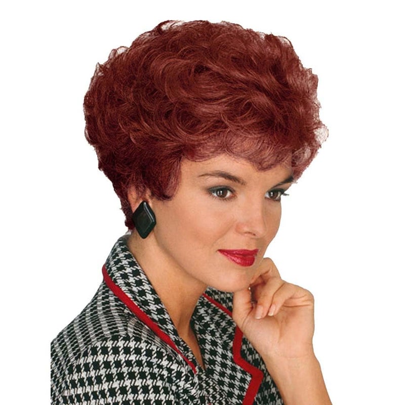 GNIMEGIL Synthetic Hair Auburn Wig with Bangs Womens Short Wig Natural Curly Hairstyle Mommy Wig Old Lady Costume Halloween Wig