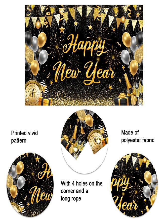 Mocsicka Happy New Year 2026 Banner Backdrop Black and Gold New Years Eve Decorations Party Banner Supplies 70.8 x 43.3 Inch - Image 4