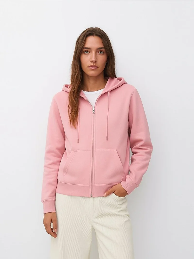Long Sleeve Hooded Zippered Front Lilac Sweatshirt