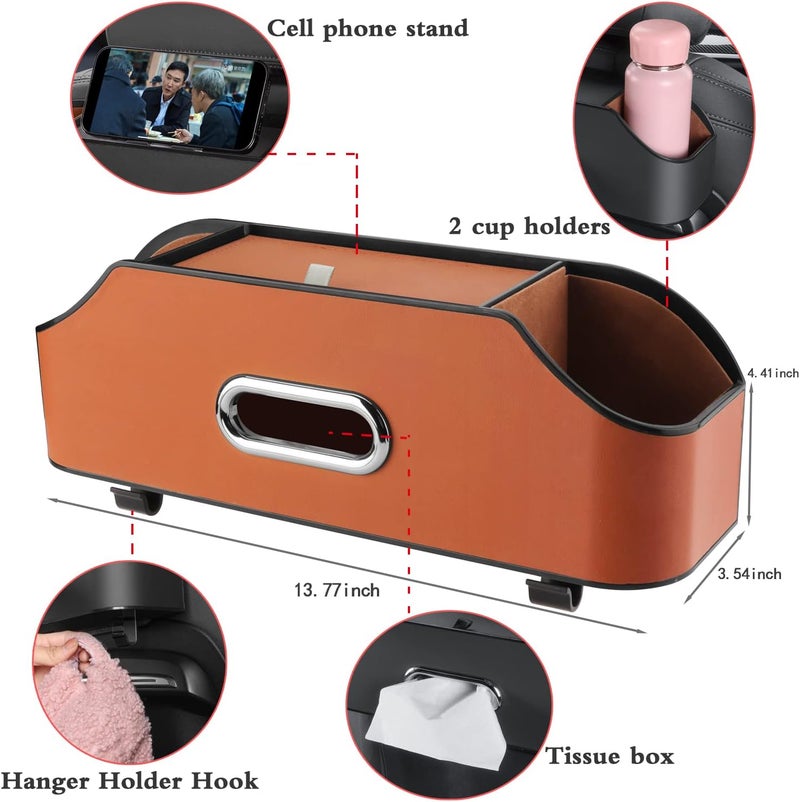HALOYIVGO Car Seat Back Organizer - Stylish & Functional Storage for Family Adventures - Cup Holders, Tissue Box & Hooks - Perfect for Kids, Road Trips & Travel (Orange) - Image 2