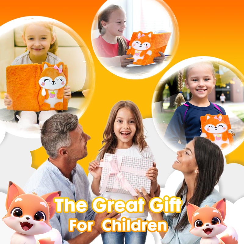 Yoytoo Fox Diary For Girls With Lock And Keys  Plush Fox Journal Notebook For Kids  Lock Diary With 160 Lined Pages For Writing Drawing  Back To School Supplies Birthday Gifts For Girls - Image 5