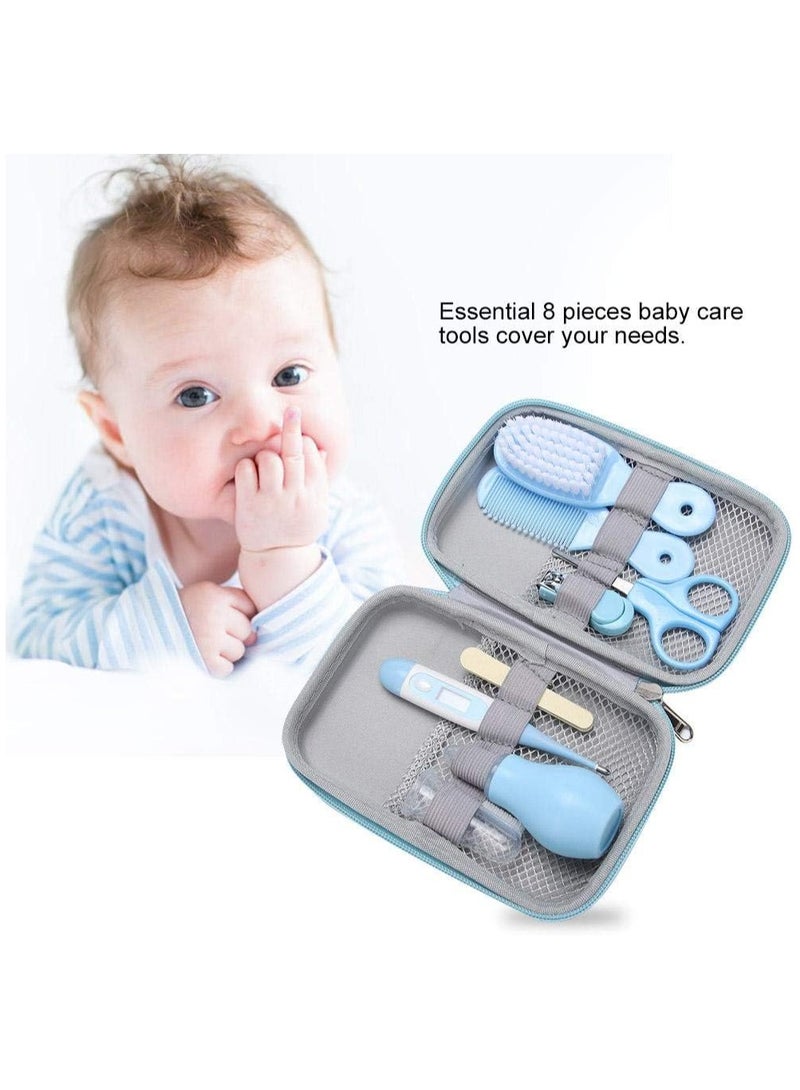 Flushrenic Baby Grooming Kit, 8 in 1 Baby Hair Brush/Nail Clipper/Nose Cleaner/Finger Toothbrush/Nail Scissors/Manicure Kit for Baby Care Keep Healthy and Clean(Blue) - Image 3