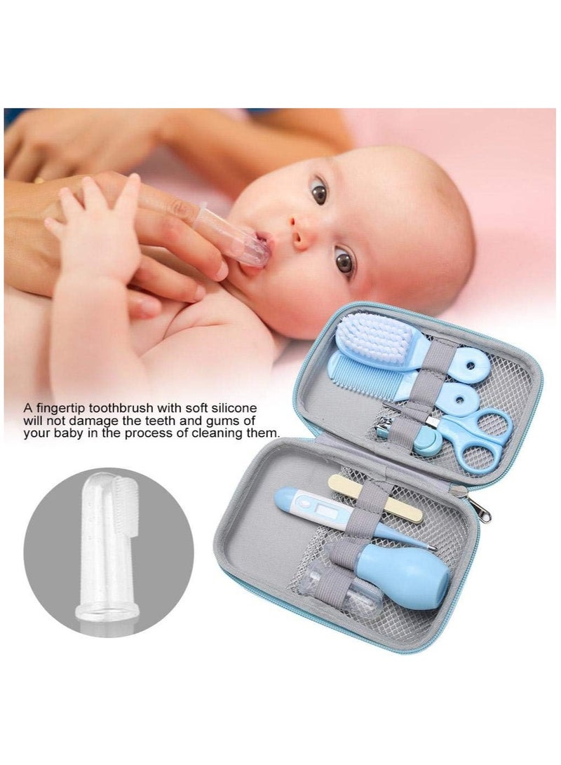 Flushrenic Baby Grooming Kit, 8 in 1 Baby Hair Brush/Nail Clipper/Nose Cleaner/Finger Toothbrush/Nail Scissors/Manicure Kit for Baby Care Keep Healthy and Clean(Blue) - Image 4