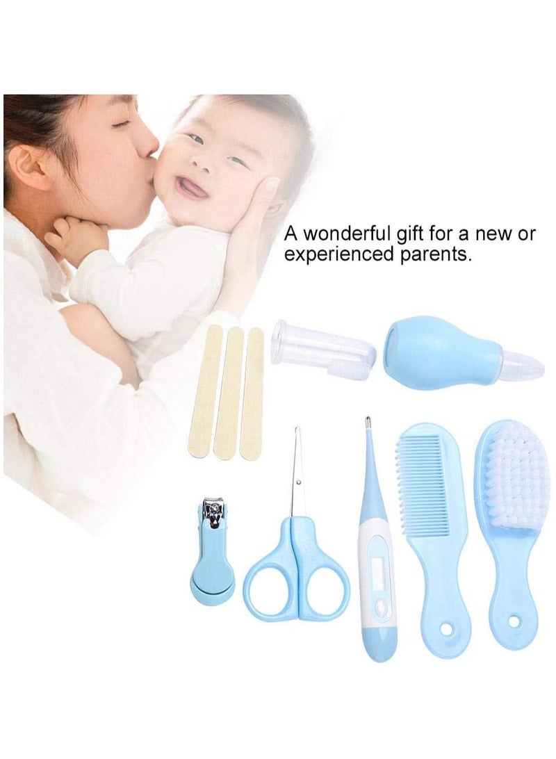 Flushrenic Baby Grooming Kit, 8 in 1 Baby Hair Brush/Nail Clipper/Nose Cleaner/Finger Toothbrush/Nail Scissors/Manicure Kit for Baby Care Keep Healthy and Clean(Blue) - Image 5