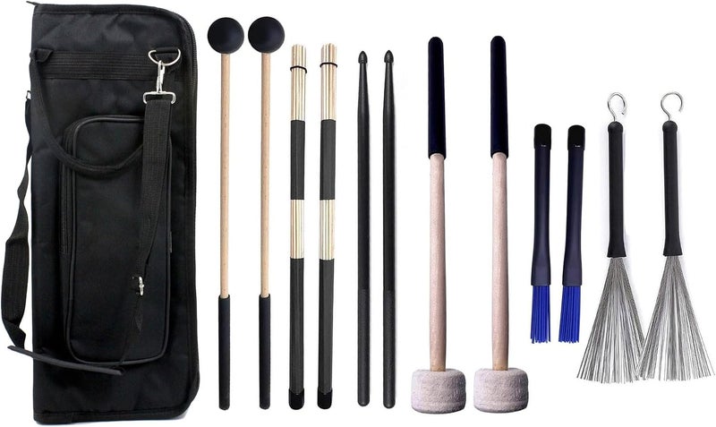 TUOREN Large Drum Sticks Bag with 6 Pair Drum Stick and Mallet Set - Image 1
