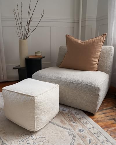 ZICOTO Beautiful Boucle Pouf Ottoman and Foot Rest - Elevate Your Living Room Decor with Lightweight Comfort and Charm - A Round Modern Foam Filled Foot Stool Perfect to Rest Your Feet - Image 4