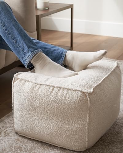 ZICOTO Beautiful Boucle Pouf Ottoman and Foot Rest - Elevate Your Living Room Decor with Lightweight Comfort and Charm - A Round Modern Foam Filled Foot Stool Perfect to Rest Your Feet - Image 1