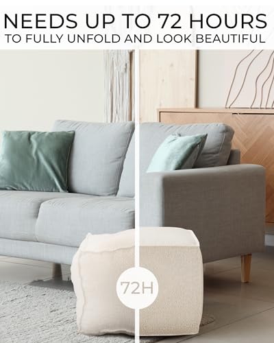 ZICOTO Beautiful Boucle Pouf Ottoman and Foot Rest - Elevate Your Living Room Decor with Lightweight Comfort and Charm - A Round Modern Foam Filled Foot Stool Perfect to Rest Your Feet - Image 5
