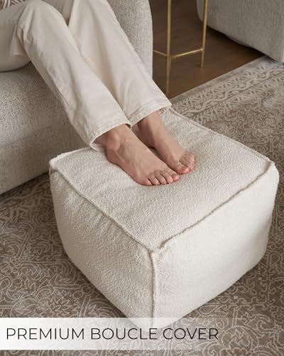 ZICOTO Beautiful Boucle Pouf Ottoman and Foot Rest - Elevate Your Living Room Decor with Lightweight Comfort and Charm - A Round Modern Foam Filled Foot Stool Perfect to Rest Your Feet - Image 3