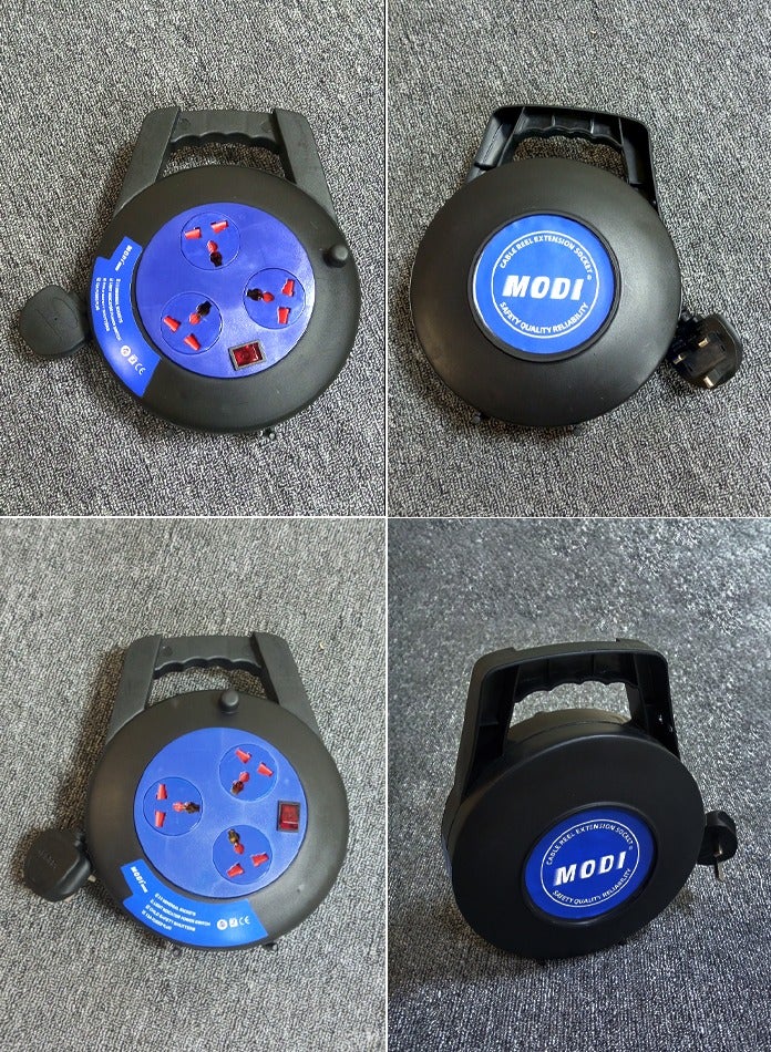 مودي بكرة كابل تمديد بطول 5 أمتار مزودة بثلاثة منافذ، وغطاء أمان للمنافذ، ومؤشر نيون، سلك تمديد كهربائي للاستخدام المنزلي والمكتبي وورشة العمل - Image 2