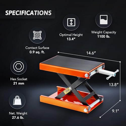 Orion Motor Tech Motorcycle Lift Scissor Jack Center Stand, 4-13 Inch Height Range Motorcycle Jack and Bike Stand, 1100lb Capacity Bike Repair Stand for Motorcycle Maintenance up to 1/2 Ton - Image 2