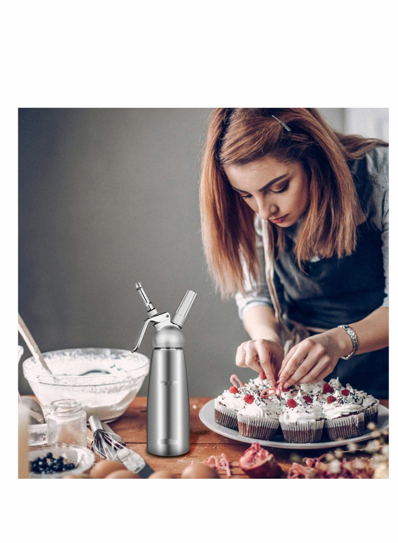 خزانة كريمة من الفولاذ المقاوم للصدأ مع موزع، مزودة بـ 3 رؤوس لصنع الكريمة المخفوقة وث Threads معززة - Image 2