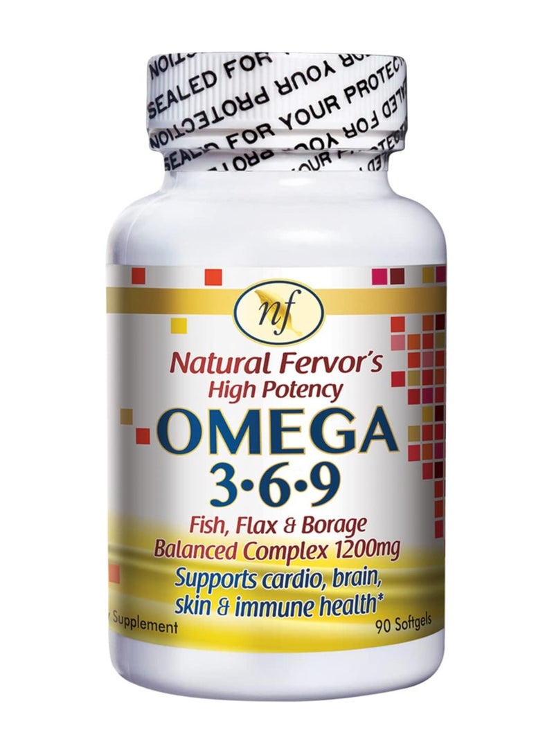 Natural Fervor High Potency Omega 3-6-9, 90 Softgels, Fish Oil, Flaxseed & Borage Oil Complex - Image 1