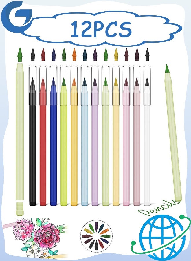 GD 12 PCS Eternal Pencil, Ink less pencils with erasers and 10 extra nibs, Reusable Infinity Pencil for Writing Drawing - Image 1