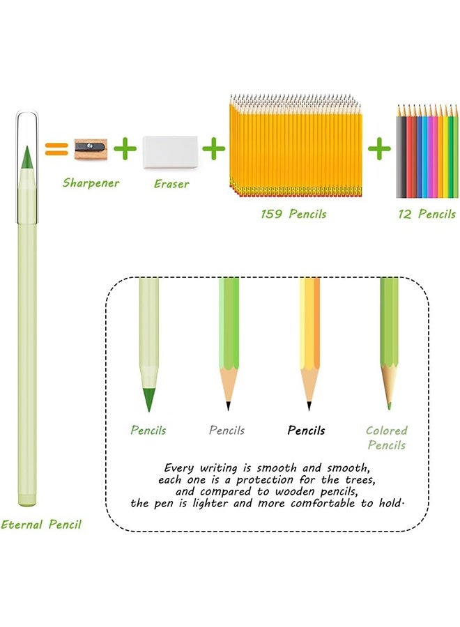 GD 12 PCS Eternal Pencil, Ink less pencils with erasers and 10 extra nibs, Reusable Infinity Pencil for Writing Drawing - Image 4