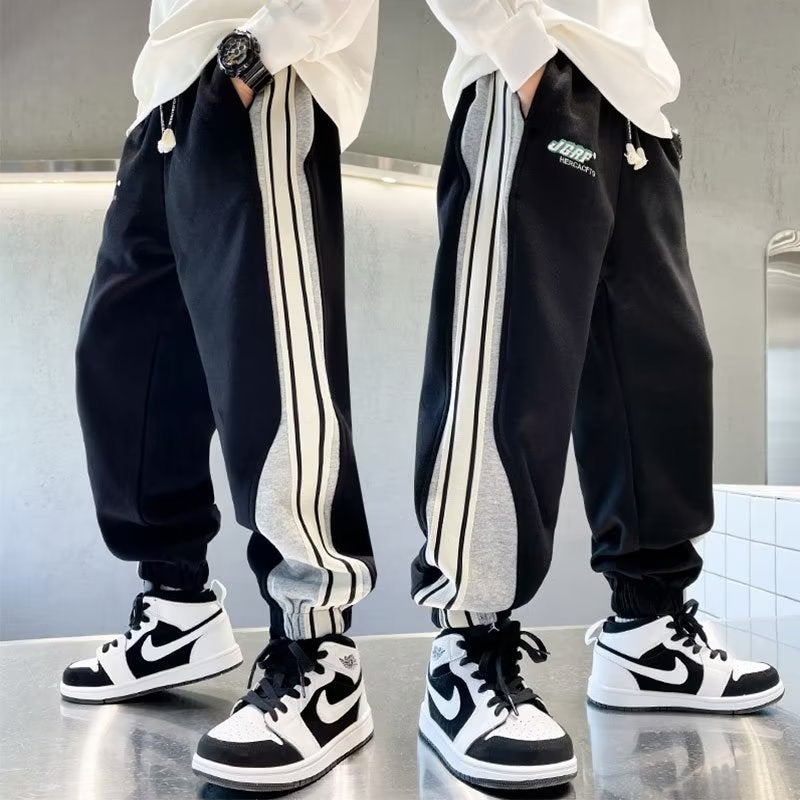 Children's pants boys and girls trousers Western style medium and big children's fashion sports sweatpants side autumn casual pants loose - Image 1