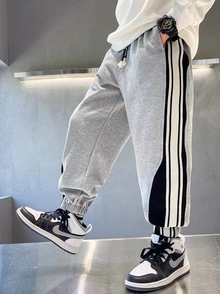 Children's pants boys and girls trousers Western style medium and big children's fashion sports sweatpants side autumn casual pants loose - Image 5