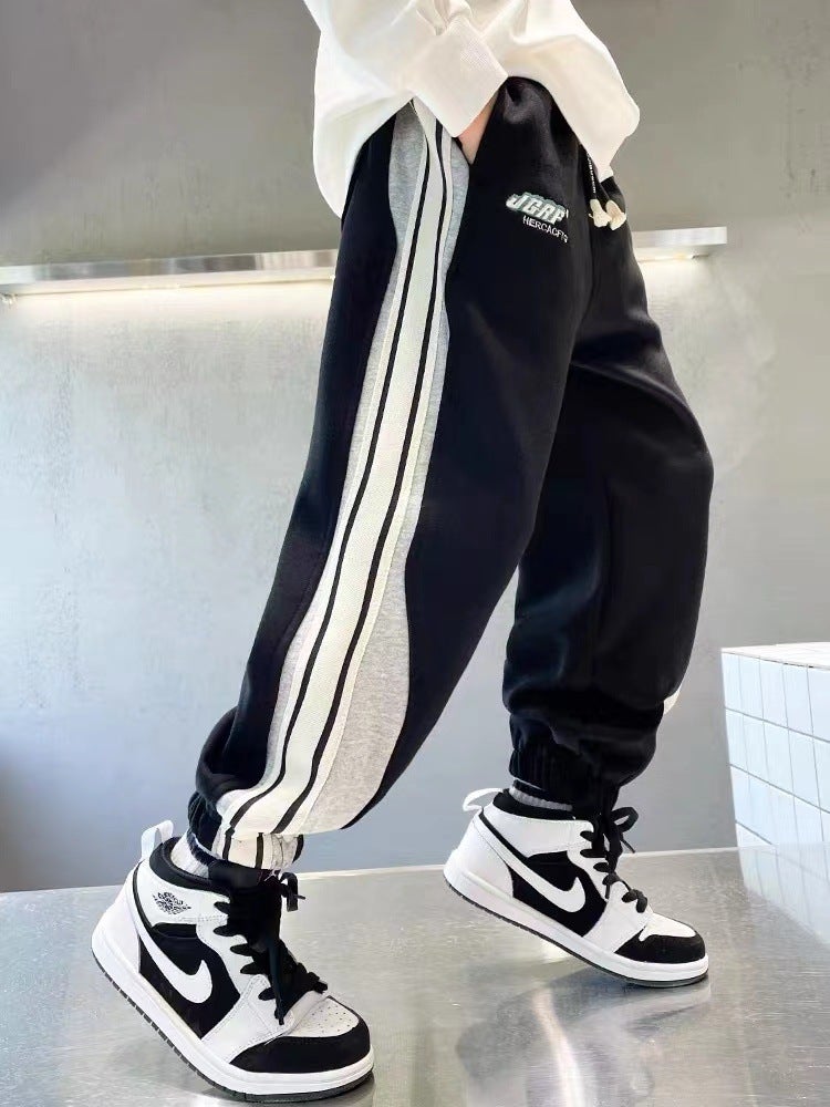 Children's pants boys and girls trousers Western style medium and big children's fashion sports sweatpants side autumn casual pants loose - Image 2
