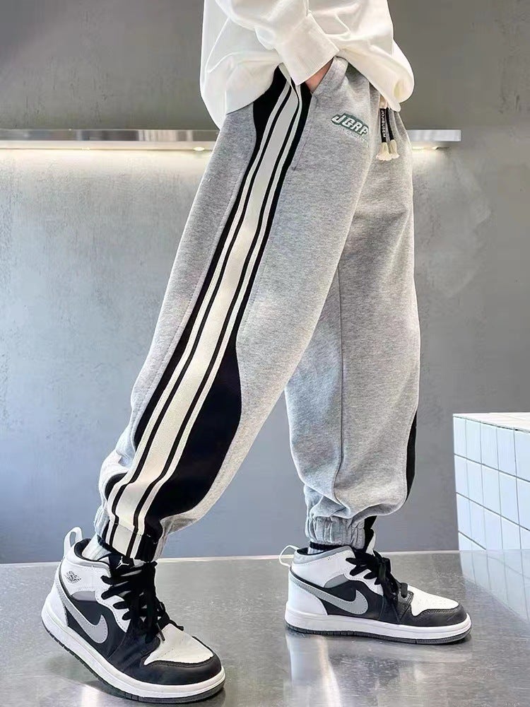 Children's pants boys and girls trousers Western style medium and big children's fashion sports sweatpants side autumn casual pants loose - Image 3