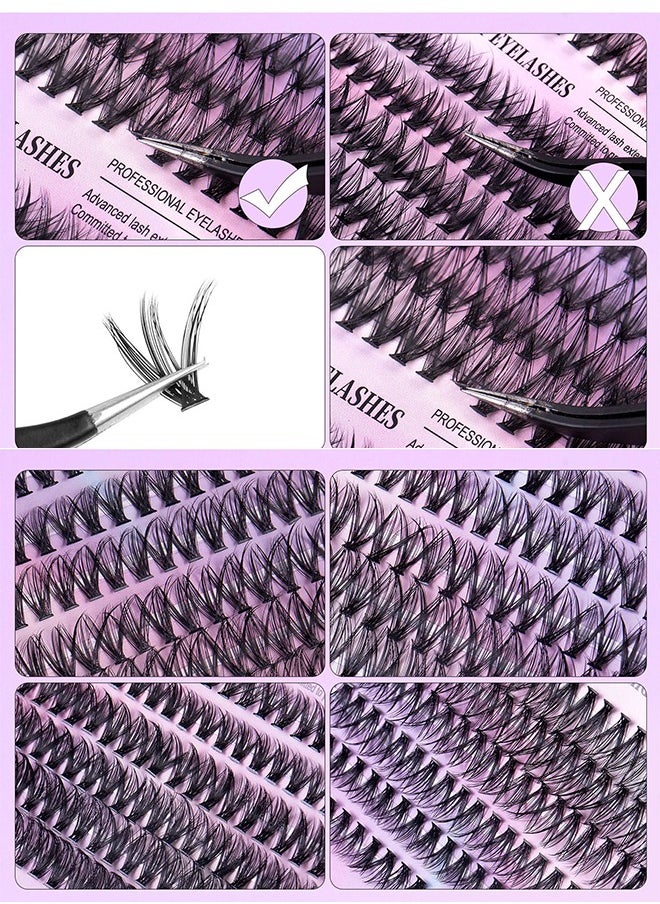 Generic - Segmented False Eyelashes Set Single Cluster Natural Large Volume Grafted Eyelashes 10-16MM Personal Eyelash Extensions With Bonding And Sealing Eyelash Glue And Eyelash Extension Tweezers DIY - Image 1