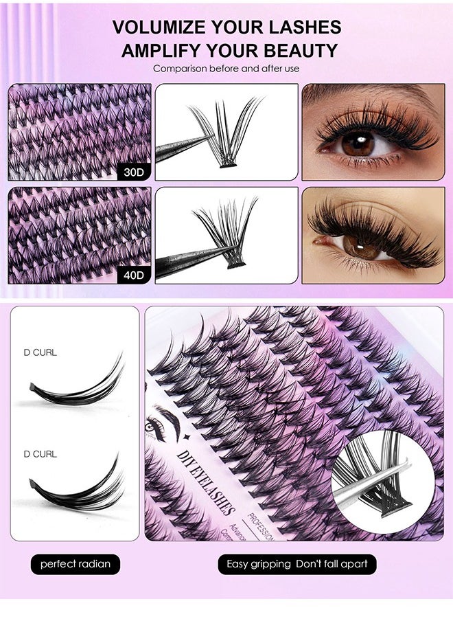 Generic - Segmented False Eyelashes Set Single Cluster Natural Large Volume Grafted Eyelashes 10-16MM Personal Eyelash Extensions With Bonding And Sealing Eyelash Glue And Eyelash Extension Tweezers DIY - Image 1