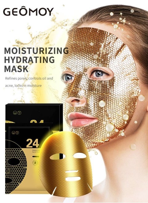 5pcs Honeycomb Gold Full Face Mask Moisturizing Firming Skin Early Anti-Aging Essence