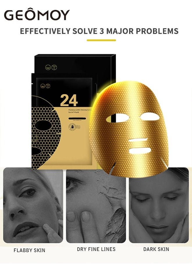 5pcs Honeycomb Gold Full Face Mask Moisturizing Firming Skin Early Anti-Aging Essence