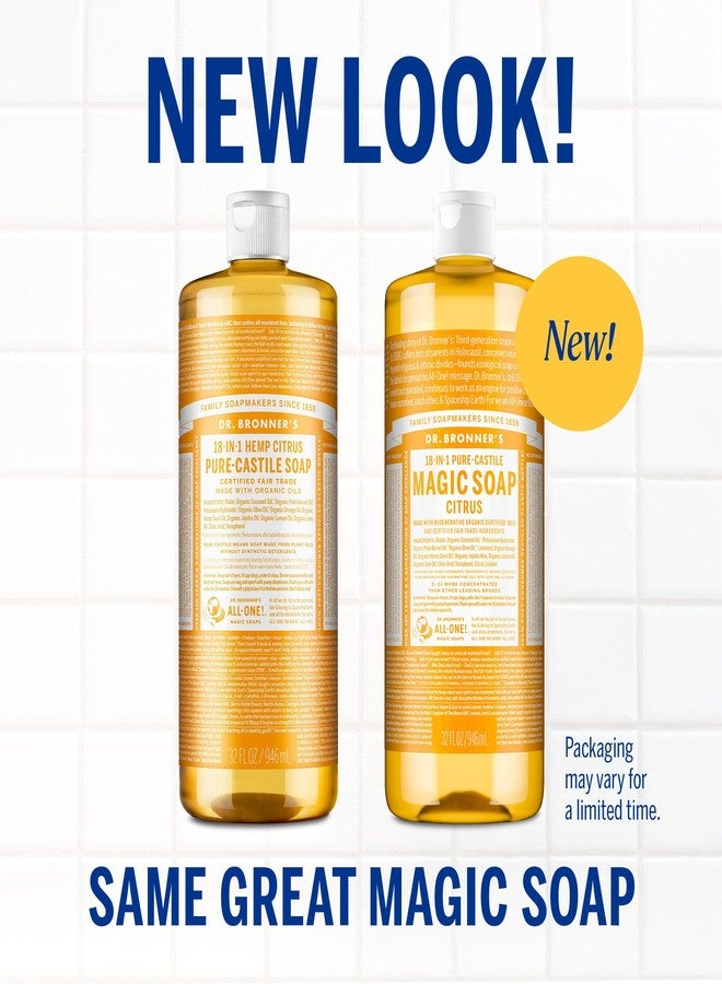 Dr. Bronner's Pure-Castile Magic Soap Liquid, Citrus, Made with Organic Oils for Body, Face, Hair, Dishes, Laundry, Vegan Bath Soaps for Men & Women, Non-GMO, 18-in-1 Multi-Use - Citrus, 32oz + Refill - Image 2
