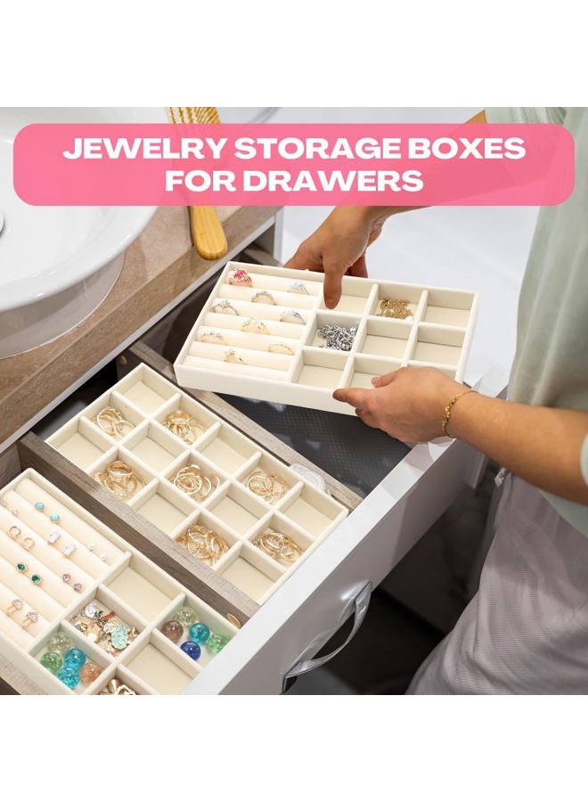 Landical 16 Pcs Stackable Jewelry Organizer for Drawer Velvet Jewelry Tray with Dividers Earring Holder & Ring Display Box Fits 8.4 x 5 x 1 Drawer Necklace Storage for Women, Girls (beige, 16 Styles) - Image 3