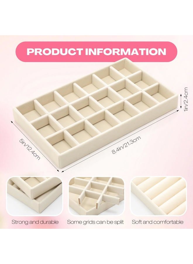 Landical 16 Pcs Stackable Jewelry Organizer for Drawer Velvet Jewelry Tray with Dividers Earring Holder & Ring Display Box Fits 8.4 x 5 x 1 Drawer Necklace Storage for Women, Girls (beige, 16 Styles) - Image 2