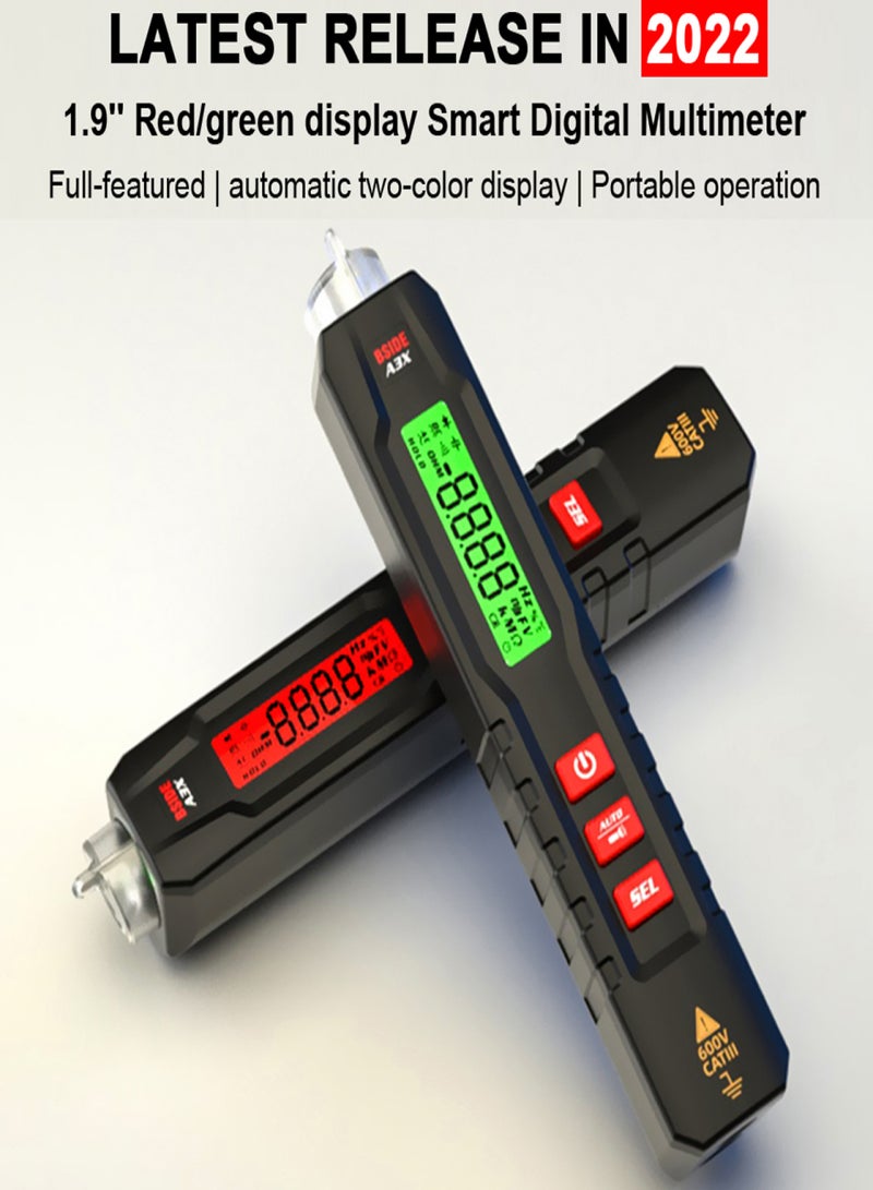 بي سايد جهاز قياس متعدد رقمي محمول على شكل قلم، جهاز قياس الفولتميتر، شاشة ثنائية اللون 1.9 بوصة، TRMS، الجهد، السعة، المقاومة، التردد، الصمام الثنائي، الاستمرارية، درجة الحرارة، قياس NCV، جهاز قياس متعدد الوظائف - Image 3