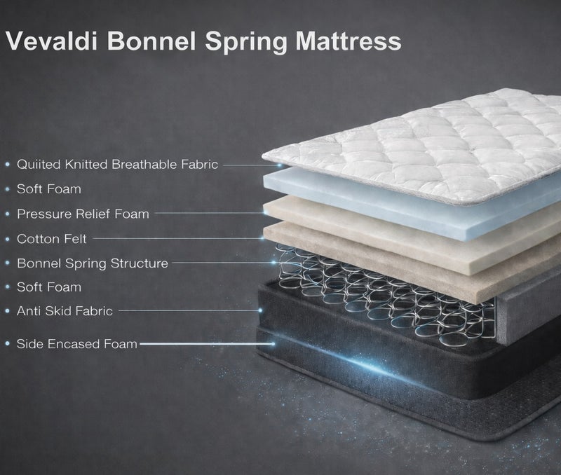 ريكسال هوم مرتبة فيفالدي بيلوتوب – مقاس 160 × 200 × 25 سم (كوين كبير / كاليفورنيا كوين) – نظام نوابض بونيل، عزل حركة وتخفيف ضغط لنوم هادئ - Image 5