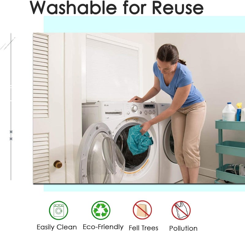 BeeGreen Light Blue Reusable Grocery Bags with Zipper Storage Pouch 10 Packs Blue Reusable Shopping Bags Bulk Foldable-Machine Washable - Image 5