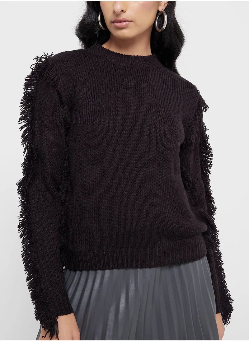 VERO MODA Crew Neck Fringe Pullover