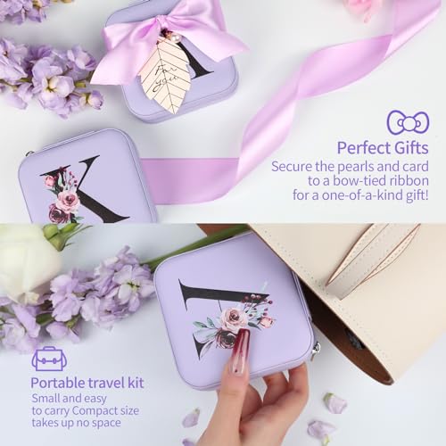 AYGXU Travel Jewelry Case, Travel Jewelry Box, Travel Jewelry Organizer, Travel Gifts for Women Girls, Jewelry Organizer Box, Birthday Gifts for Women, Gifts for Teens Girls - Initial J Purple - Image 5