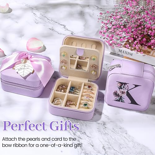 AYGXU Travel Jewelry Case, Travel Jewelry Box, Travel Jewelry Organizer, Travel Gifts for Women Girls, Jewelry Organizer Box, Birthday Gifts for Women, Gifts for Teens Girls - Initial J Purple - Image 2